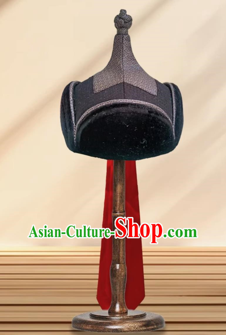 Dark Brown Men Mongolian Hat Ethnic Style Dance Performance Ancient Crown Prince Hat Headwear