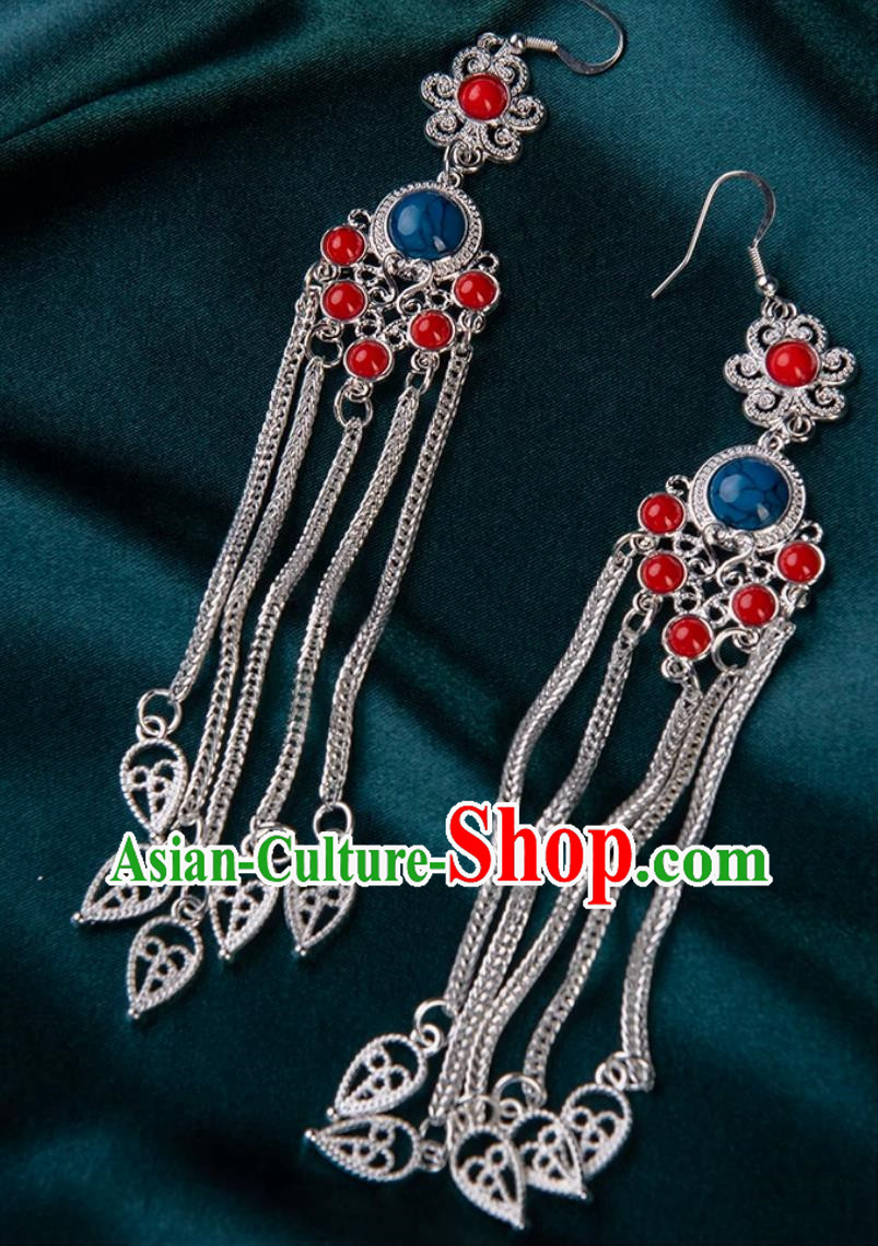 Tibetan Earrings Mongolian Exotic Long Tassel Earrings Ethnic Style Performance Earrings Earrings