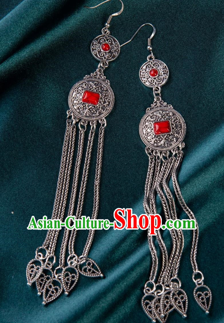 Tibetan Earrings Mongolian Exotic Long Tassel Earrings Ethnic Style Performance Earrings