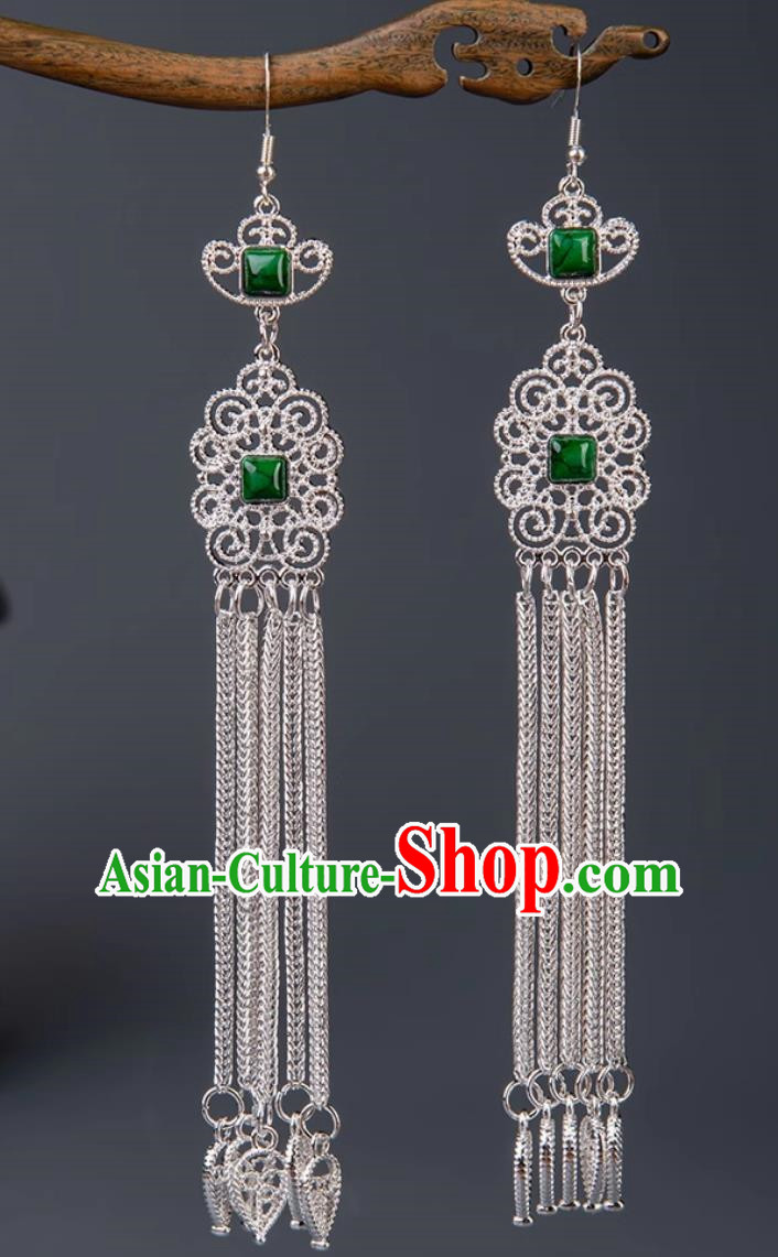 Earrings Mongolian Silver Jewelry Elements Long Tassel Chain Earrings Minority Style Performance Earrings