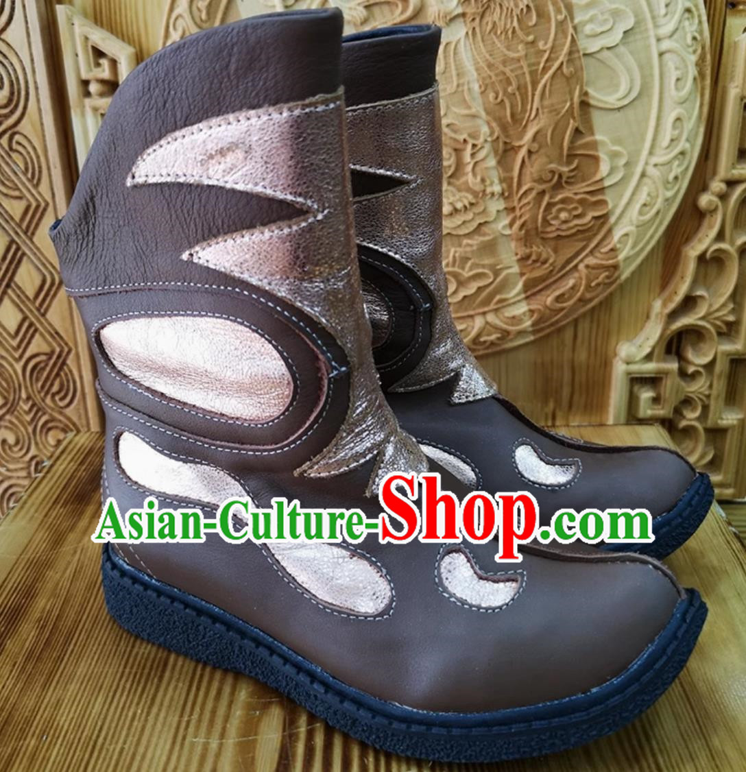 Brown Children Mongolian Boots Autumn And Winter Ethnic Style Leather Boots Genuine Leather Martin Boots Knight Boots Dance Performance Boots