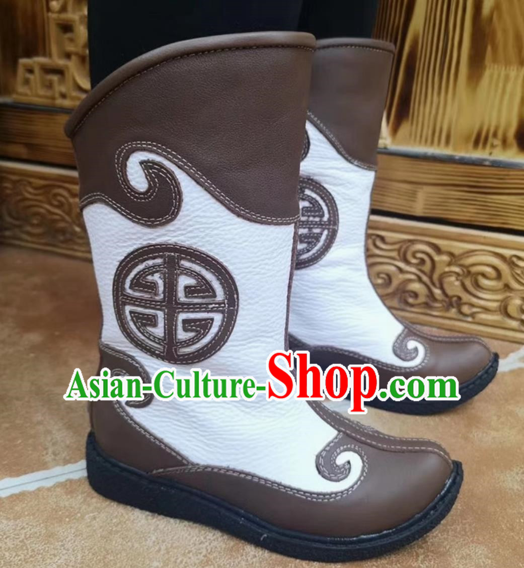 Dark Brown Children Mongolian Boots Ethnic Style Genuine Leather Knight Boots Martin Boots For Boys And Girls Dance Performances Daily Wear Boots