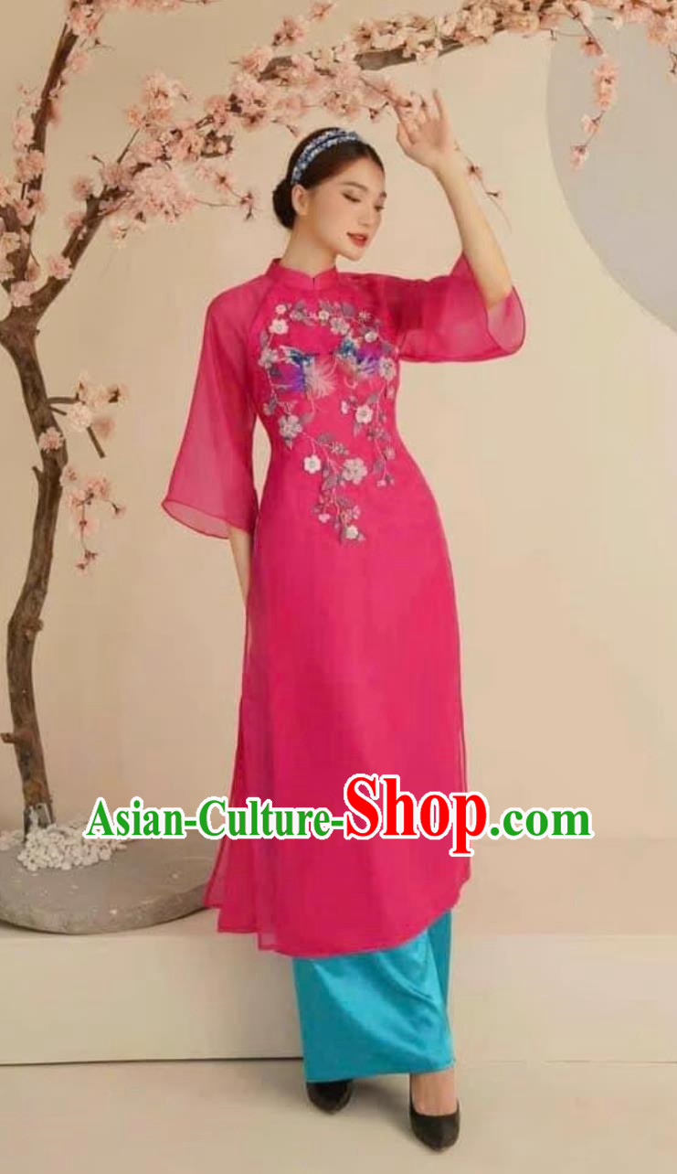 Vietnamese Ao Dai Children Clothing Parent Child Wear Cheongsam Stage Wear Performance Clothing Embroidered Slit Two Piece Set