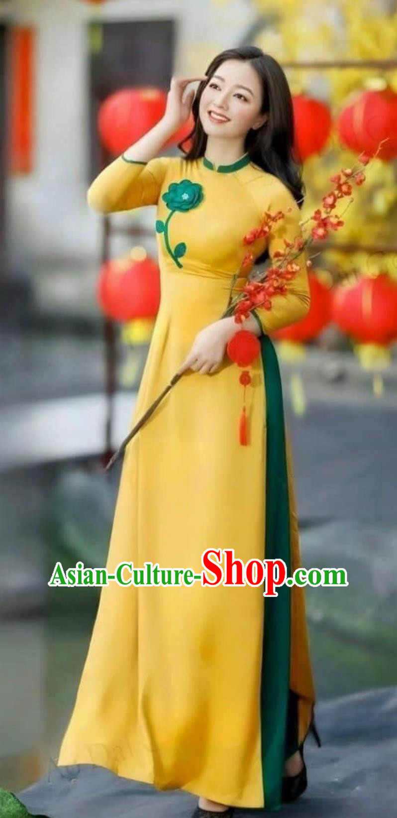 Embroidered Color Block Vietnamese Ao Daijing Costume Women Ethnic Style Slit Skirt Retro Suit