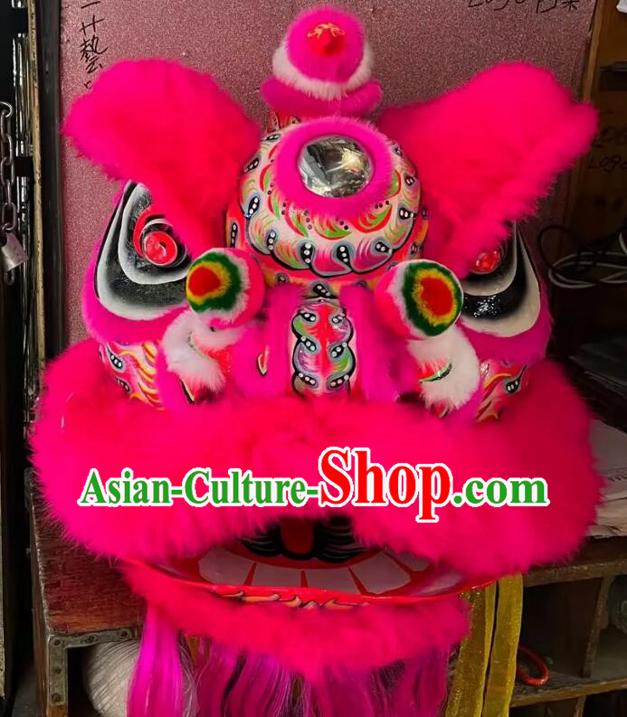 Handmade Fut San Lion Chinese Deep Pink Fur Dance Lion Professional Dancing Lion Costume Complete Set