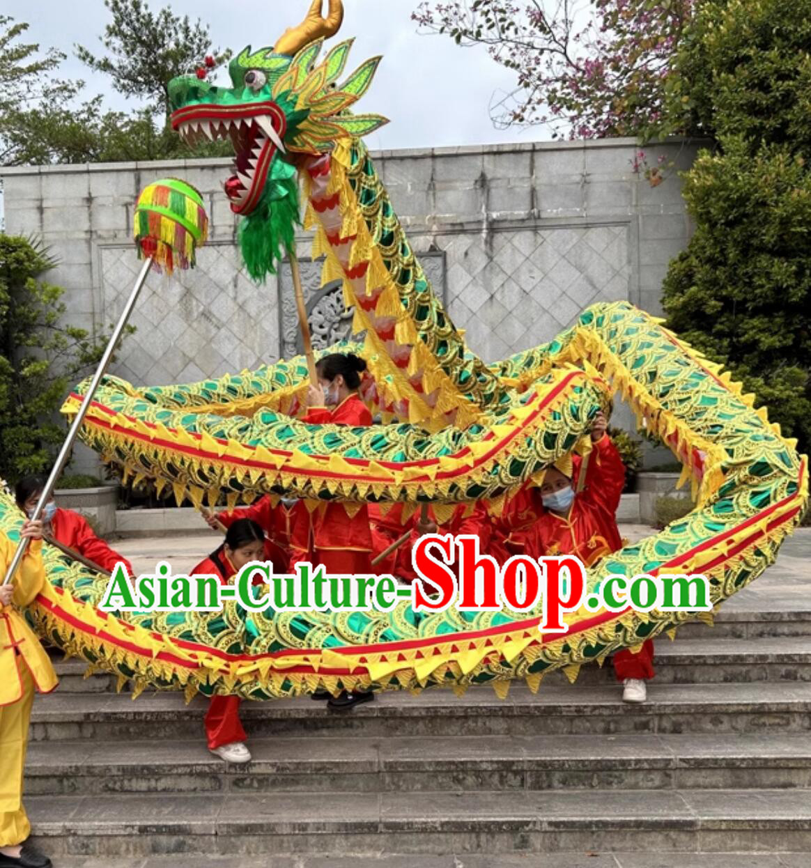 Chinese Celebration Parade Green Dance Dragon New Year Dancing Dragon Handmade Dragon Head Costume Complete Set