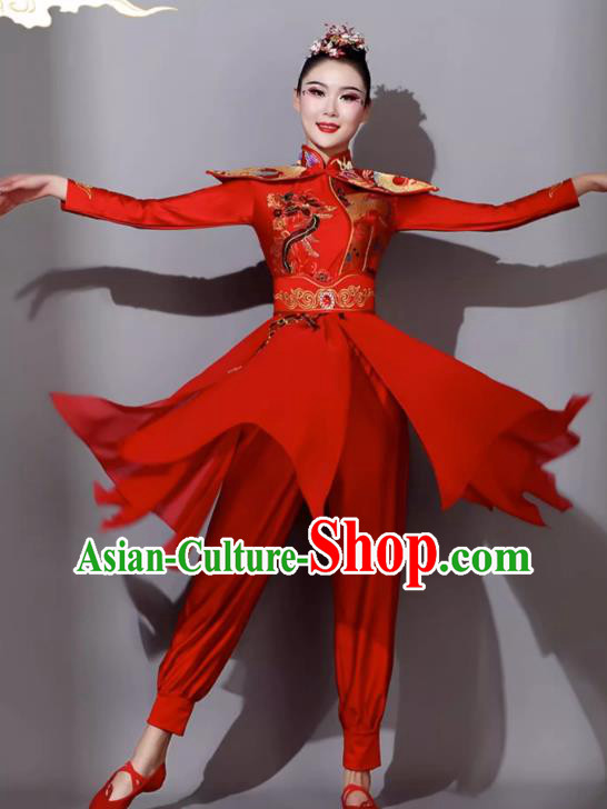 Female Fan Dance Red Outfit China Yangko Costume Classical Dance Clothing Drum Performance Costume