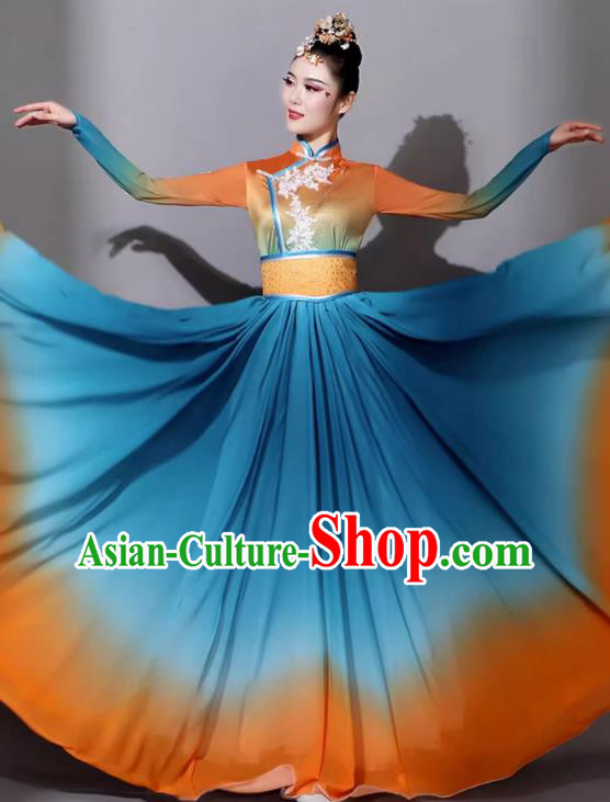 Chinese Art Examination Blue Dress Mongolian Performance Costumes Female Ethnic Dance Clothing