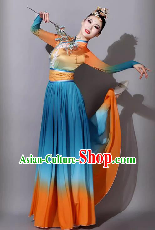 Chinese Art Examination Blue Dress Mongolian Performance Costumes Female Ethnic Dance Clothing