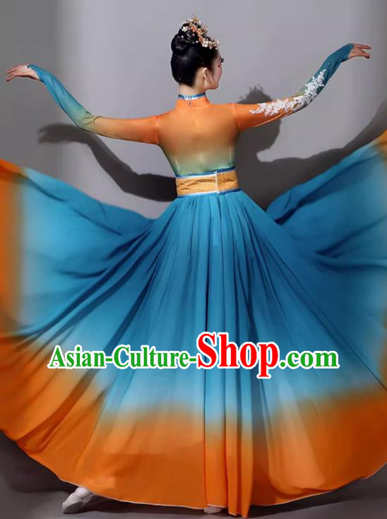 Chinese Art Examination Blue Dress Mongolian Performance Costumes Female Ethnic Dance Clothing