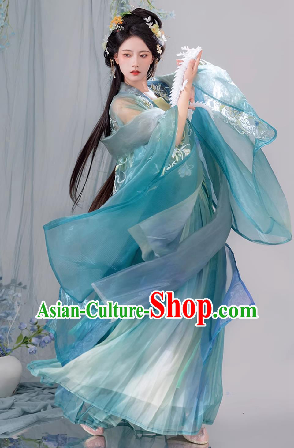 Chinese Ancient Princess Fairy Costumes Traditional Hanfu Clothing Woman Blue Dress