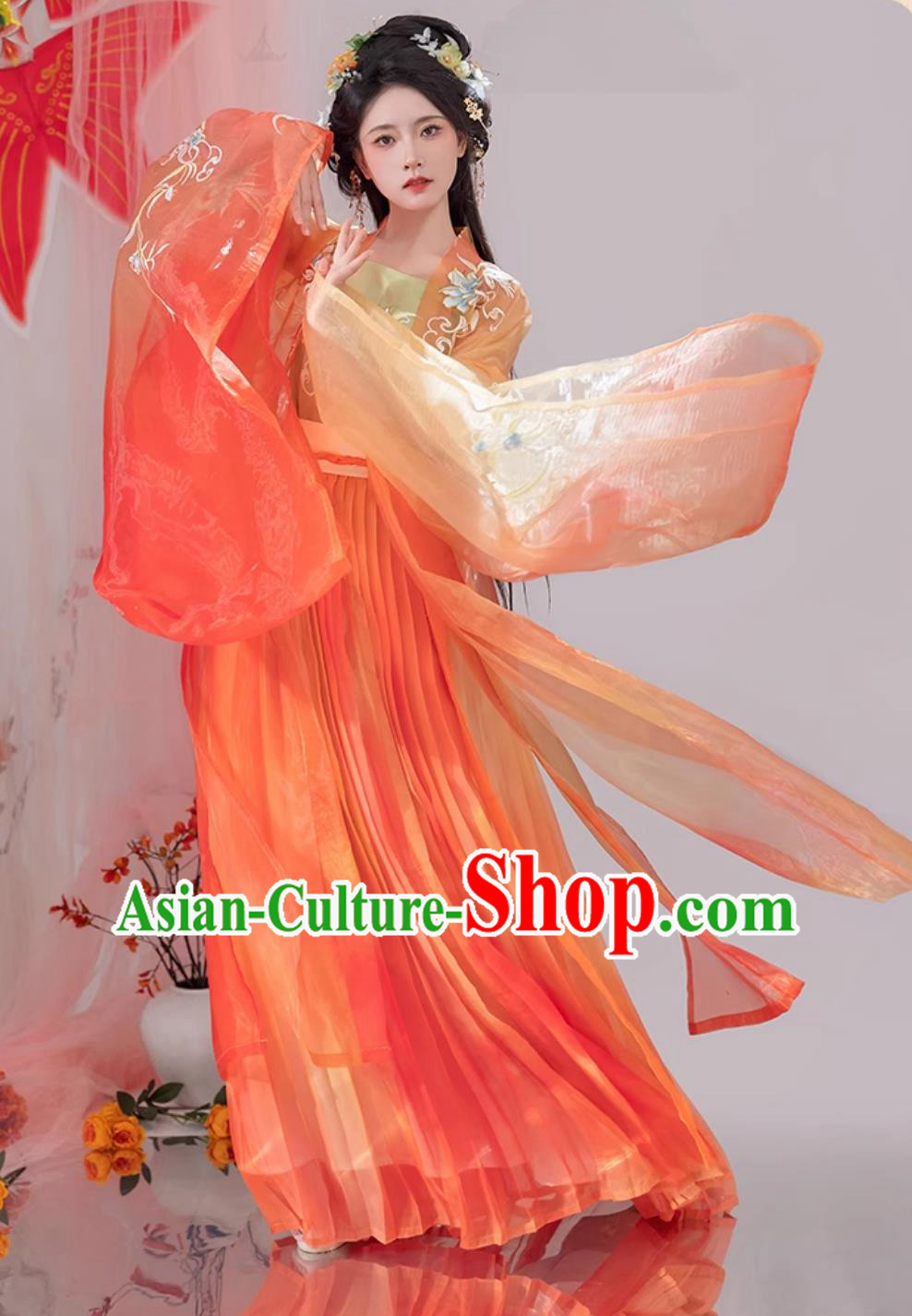 Chinese Woman Orange Dress Ancient Princess Costumes Traditional Hanfu Clothing