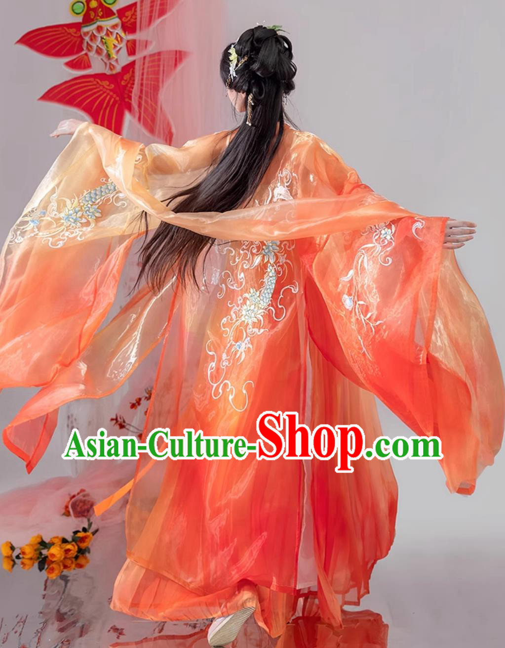 Chinese Woman Orange Dress Ancient Princess Costumes Traditional Hanfu Clothing