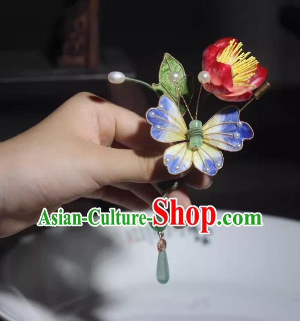 Chinese Hanfu Qipao Jewelry Intangible Cultural Heritage Handmade Breastpin Velvet Butterfly Silk Brooch