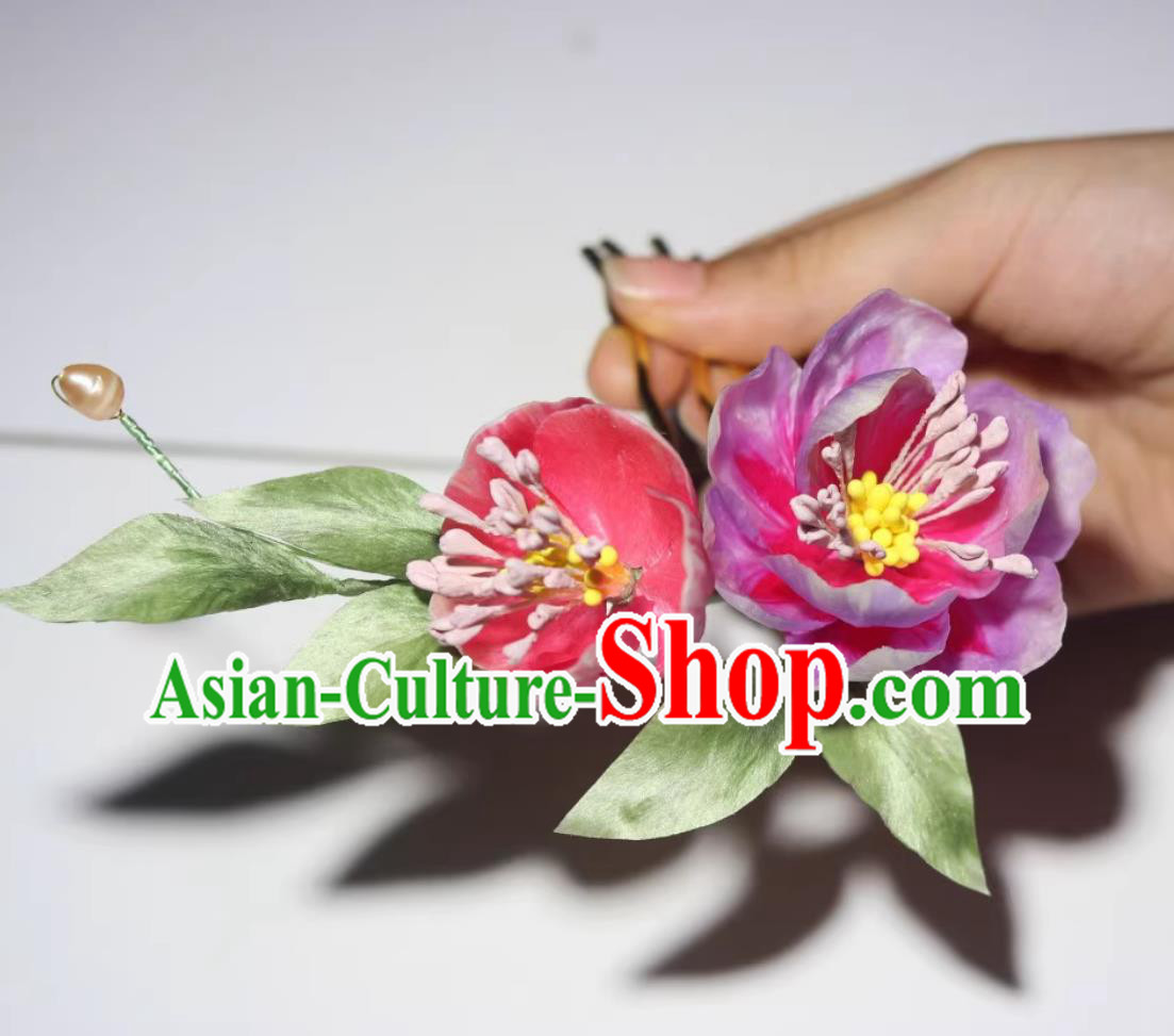 Chinese Ancient Hair Jewelry Intangible Cultural Heritage Velvet Flower Hairpin Gardenia Peony Hair Comb Cheongsam Hanfu Headwear