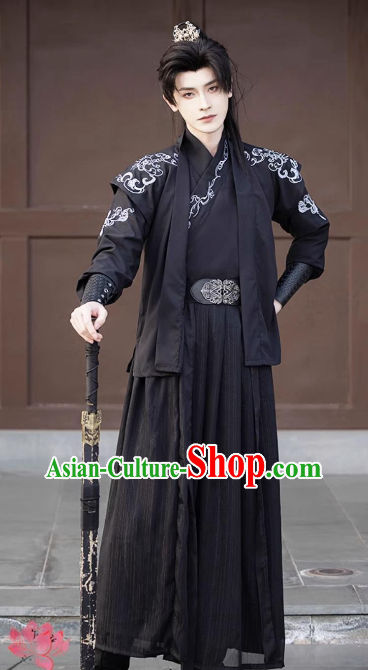 China Ancient Superhero Black Outfit Chinese Ancient Clothing Traditional Ming Dynasty Swordsman Costumes