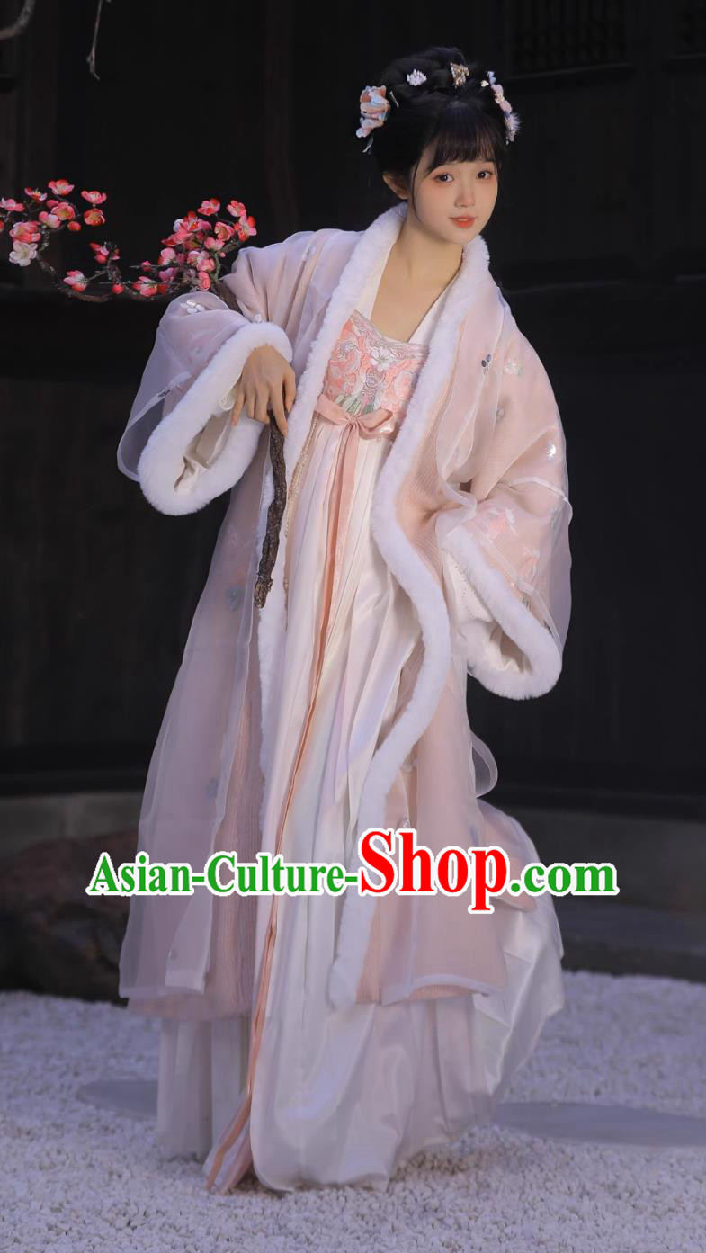 Hanfu Online Shop Chinese Ancient Young Lady Garment Costumes Song Dynasty Princess Winter Pink Embroidered Outfit