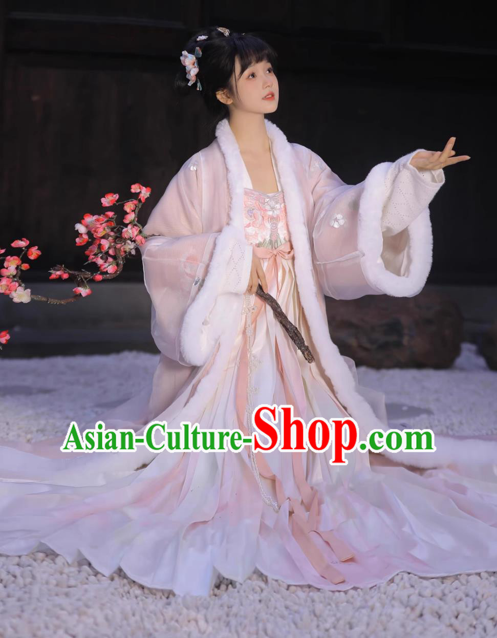 Hanfu Online Shop Chinese Ancient Young Lady Garment Costumes Song Dynasty Princess Winter Pink Embroidered Outfit