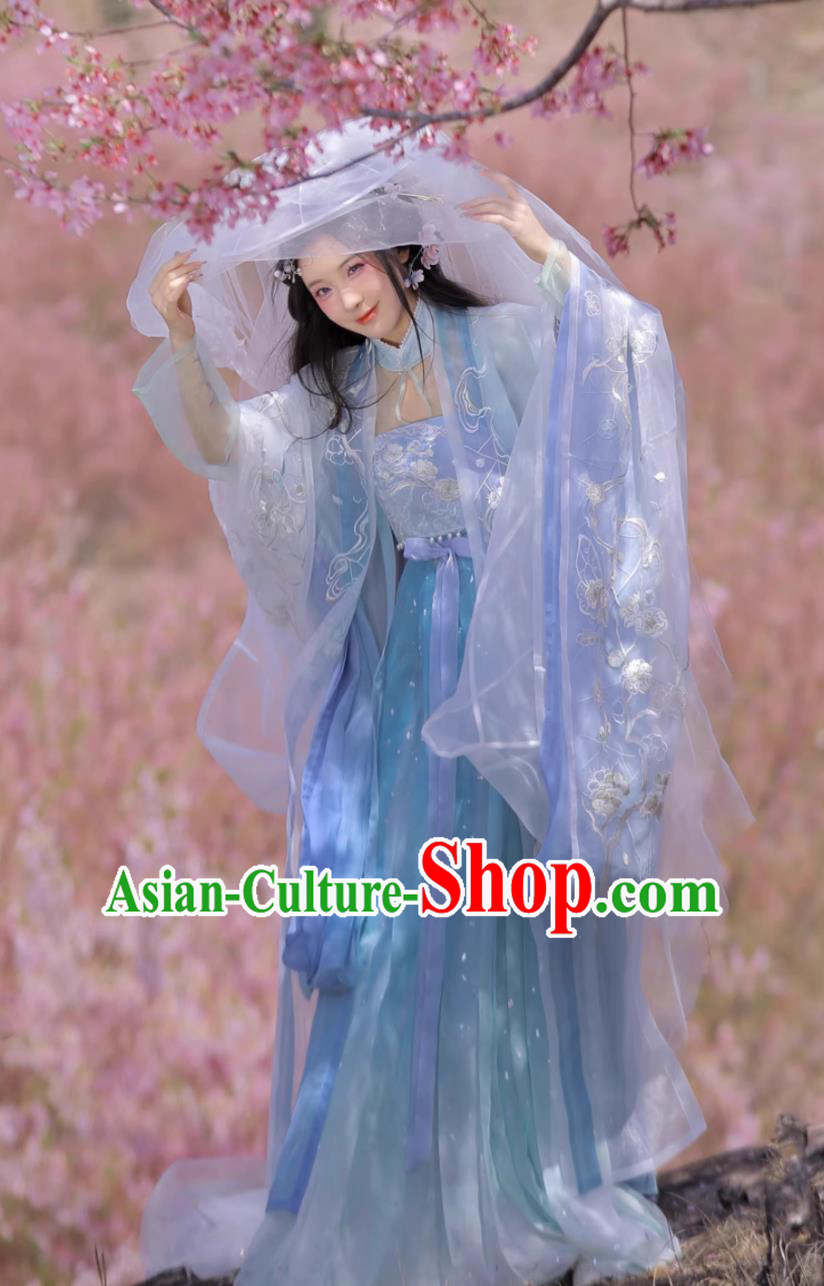 Online Hanfu Shop Chinese Ancient Fairy Garment Costumes Embroidered Blue Dresses Complete Set