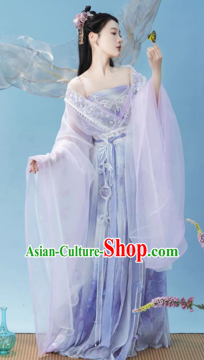 Chinese Wei Jin Southern and Northern Dynasties Palace Princess Costumes Traditional Ancient Goddess Lilac Dresses Hanfu Online Shop