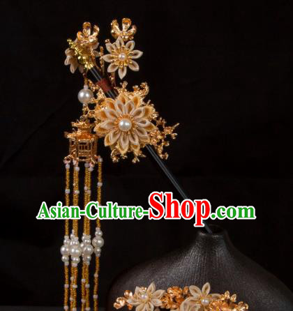 Handmade Floral Hair Jewelry Hanfu Tassel Hairpin China Ancient Tang Dynasty Headwear