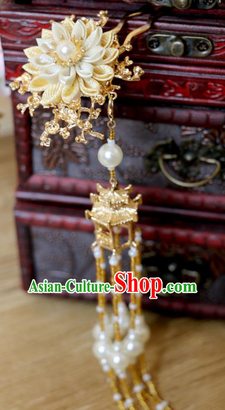 China Ancient Tang Dynasty Headwear Handmade Floral Hair Jewelry Hanfu Tassel Hairpin