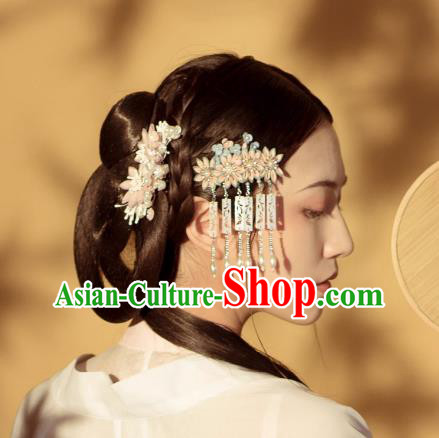 China Hanfu Hair Jewelry Ancient Ming Dynasty Princess Tassel Headpiece Handmade Flower Hairpin