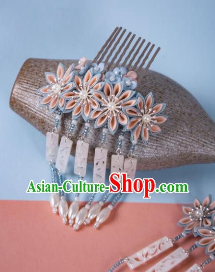 China Hanfu Hair Jewelry Ancient Ming Dynasty Princess Tassel Headpiece Handmade Flower Hairpin