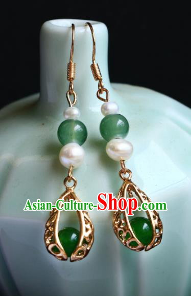 China Ancient Ming Dynasty Princess Ear Jewelries Handmade Jade Earrings Qipao Accessories