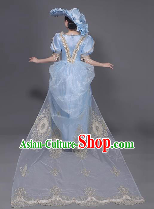 European Runway Show Clothing Court Costume Royal Aristocrats Medieval Retro Princess Blue Taildress