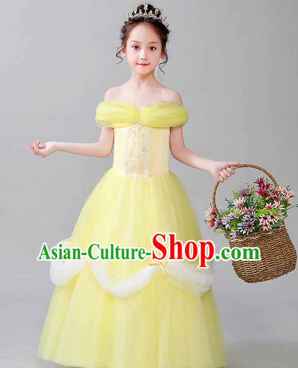 Christmas Children Performance Costume Yellow Girl Princess Dress Birthday Full Dress