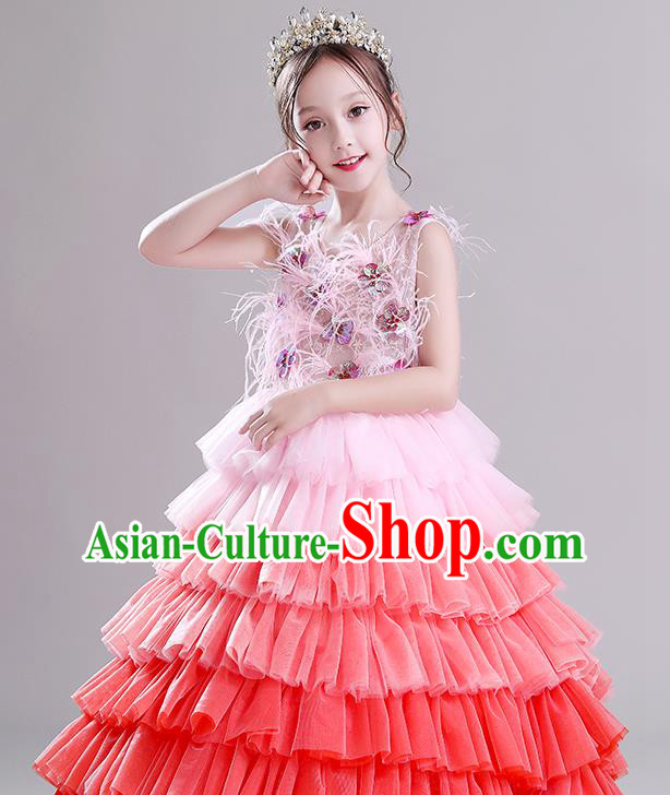 Children Dress Princess Dress Girl Model Runway Costume Flower Girl Fluffy Veil Clothing