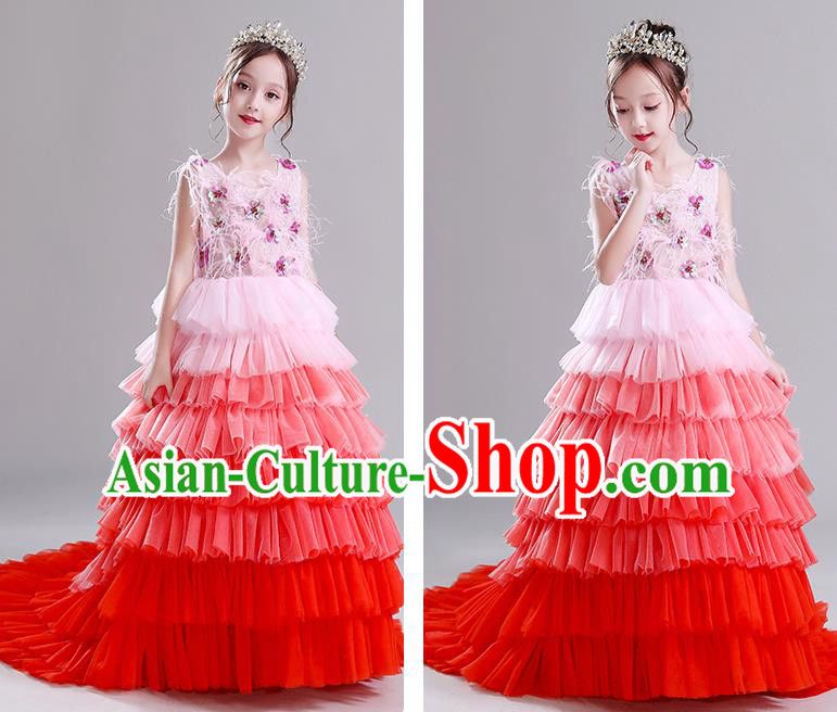 Children Dress Princess Dress Girl Model Runway Costume Flower Girl Fluffy Veil Clothing