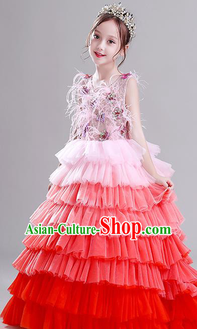 Children Dress Princess Dress Girl Model Runway Costume Flower Girl Fluffy Veil Clothing