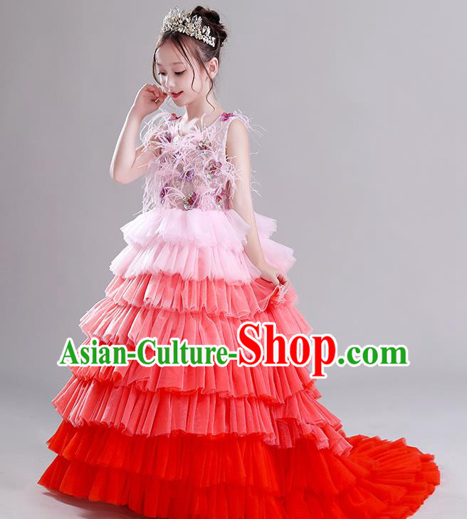 Children Dress Princess Dress Girl Model Runway Costume Flower Girl Fluffy Veil Clothing