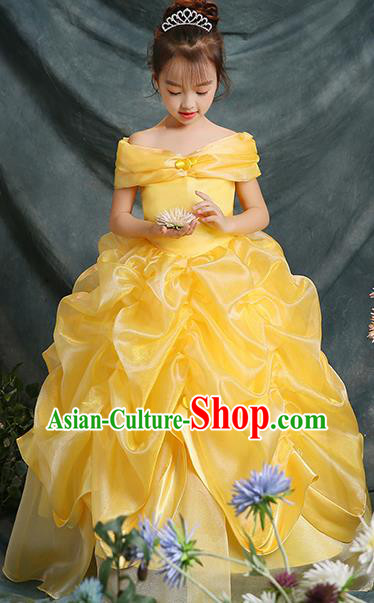 Yellow Christmas Children Dress Girl Fluffy Gauze Dress Performance Costume Flower Girl Clothing