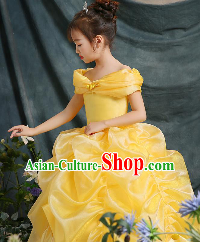 Yellow Christmas Children Dress Girl Fluffy Gauze Dress Performance Costume Flower Girl Clothing