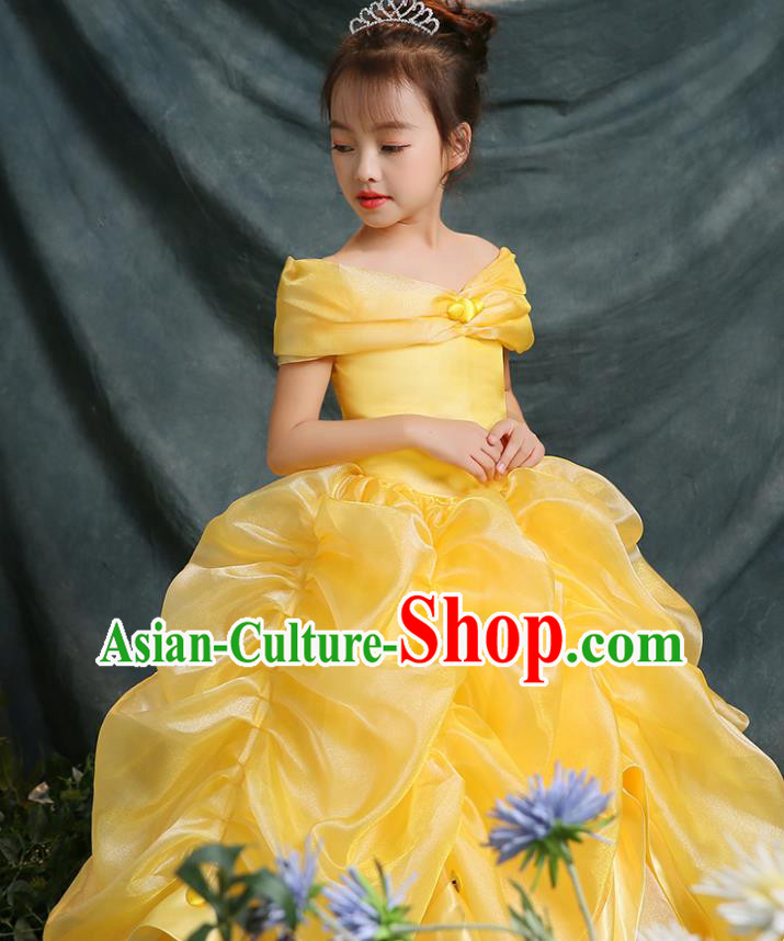 Yellow Christmas Children Dress Girl Fluffy Gauze Dress Performance Costume Flower Girl Clothing