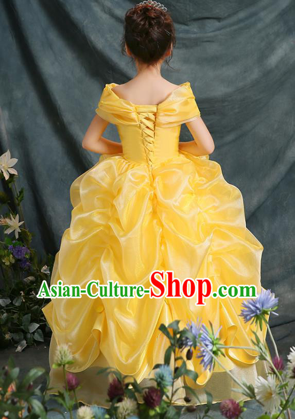 Yellow Christmas Children Dress Girl Fluffy Gauze Dress Performance Costume Flower Girl Clothing