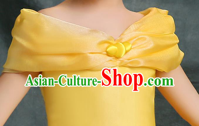 Yellow Christmas Children Dress Girl Fluffy Gauze Dress Performance Costume Flower Girl Clothing