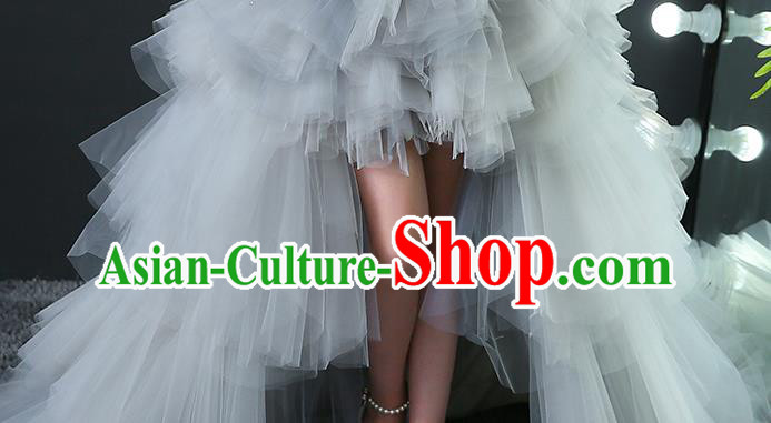 Children Piano Performance Clothing Girl Evening Dress Grey Princess Dress Model Walk Costume