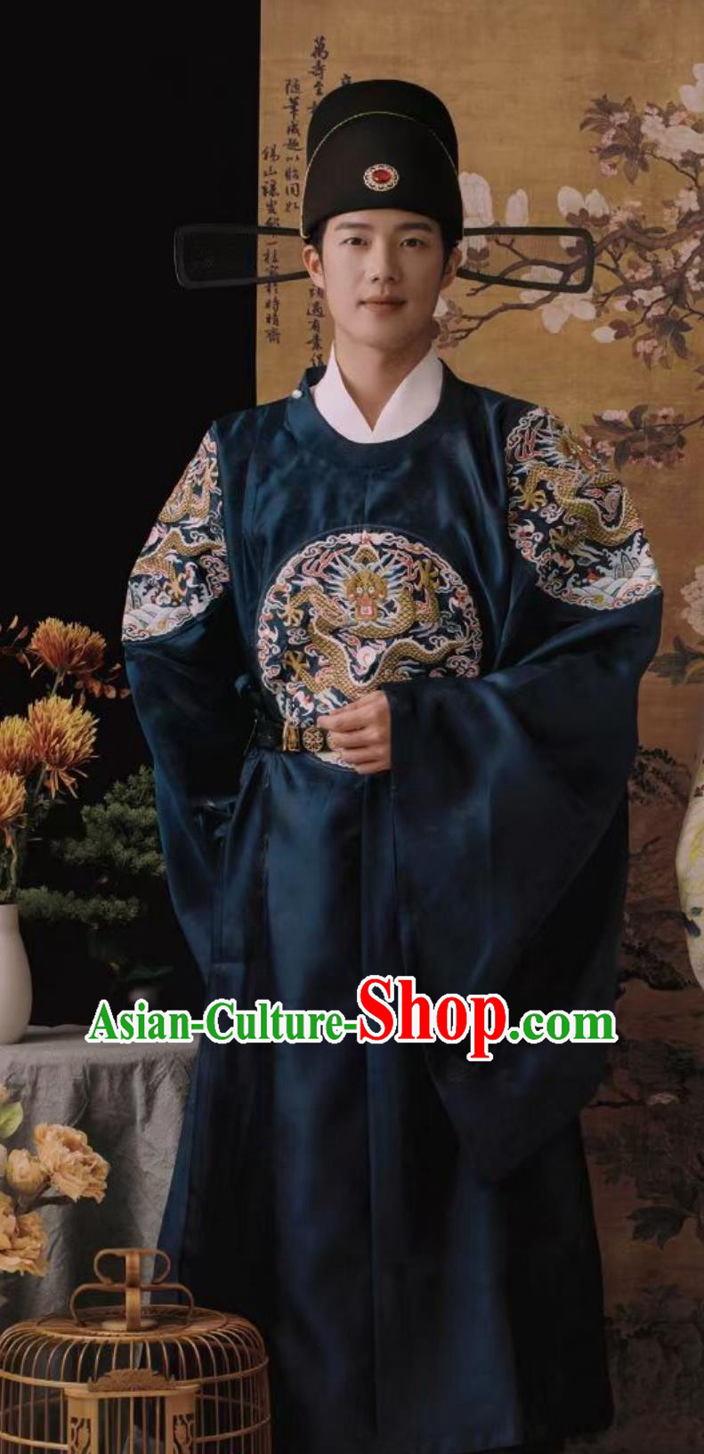 Traditional Hanfu Man Wedding Clothing Ancient Chinese Ming Dynasty Costumes Blue Official Robe Online Buy