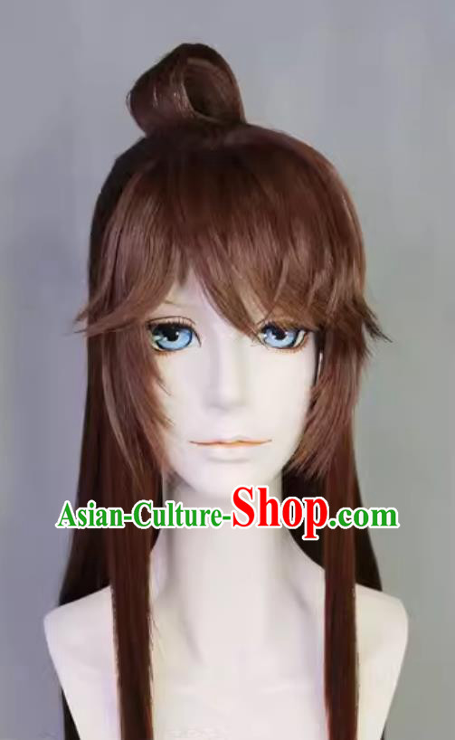 Code Name Yuan Cosplay Neiting Xiuluo Brown Wig Handmade Customize Hairpiece Ancient China Swordsman Headwear
