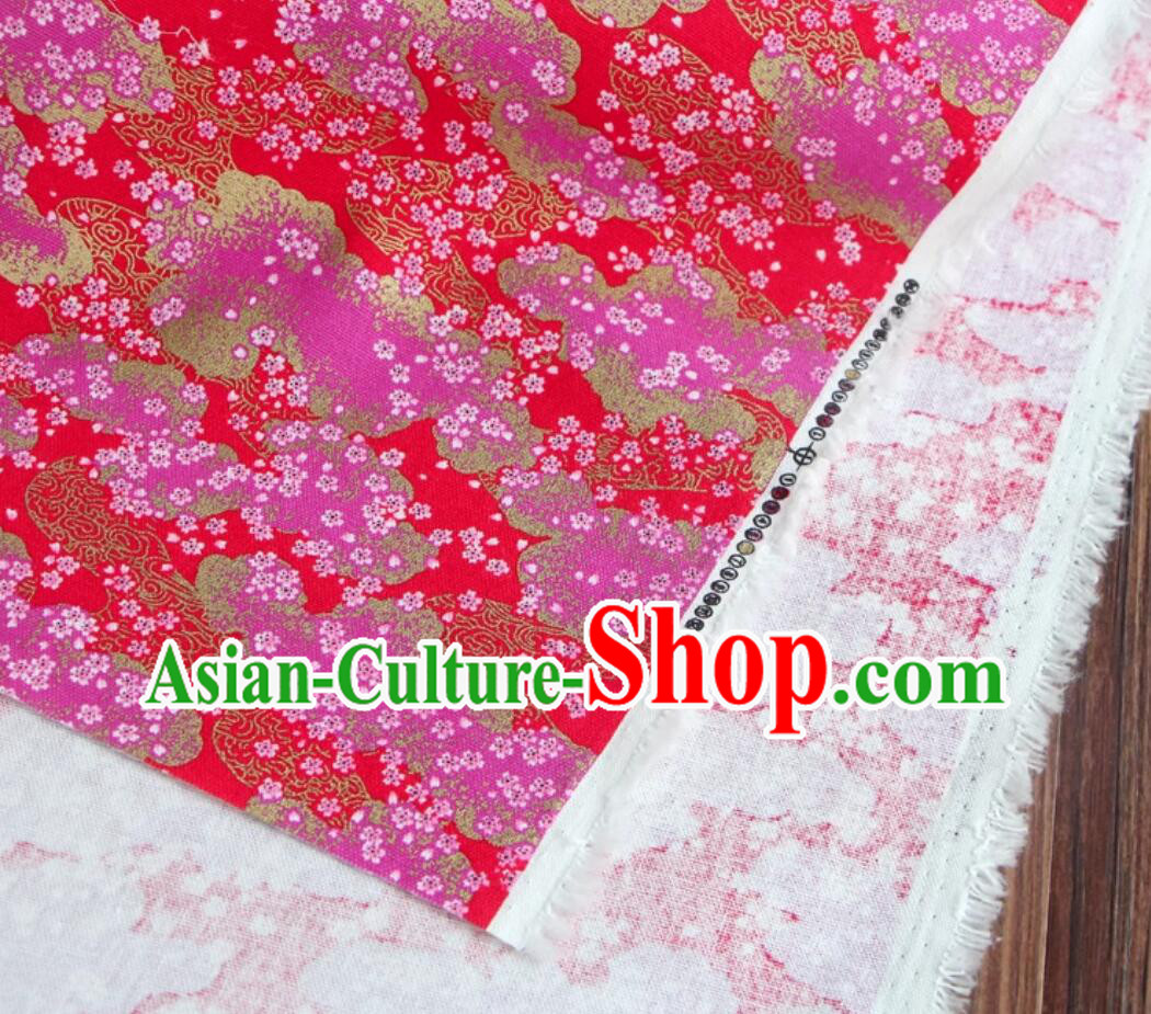 Red Traditional Japanese Fabric Classical Cherry Blossom Pattern Fabric