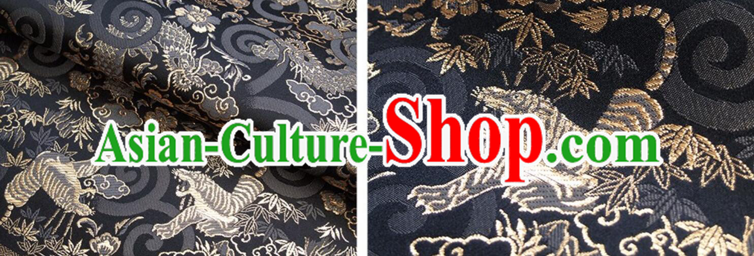 Traditional Kimono Fabric Classical Tiger Dragon Pattern Black Brocade Japanese Nishijin ori Fabric