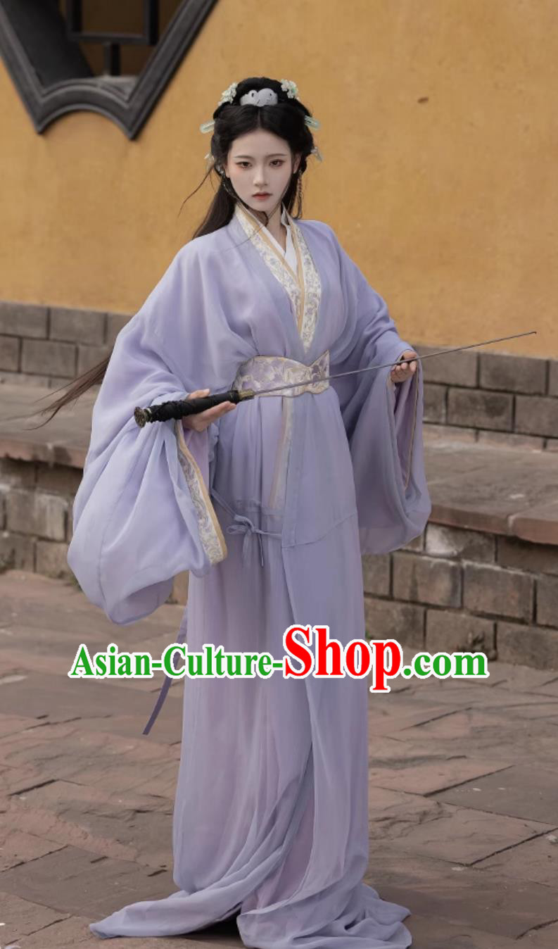 Ancient Chinese Princess Costumes Traditional Purple Warring States Robe China Woman Hanfu Clothing