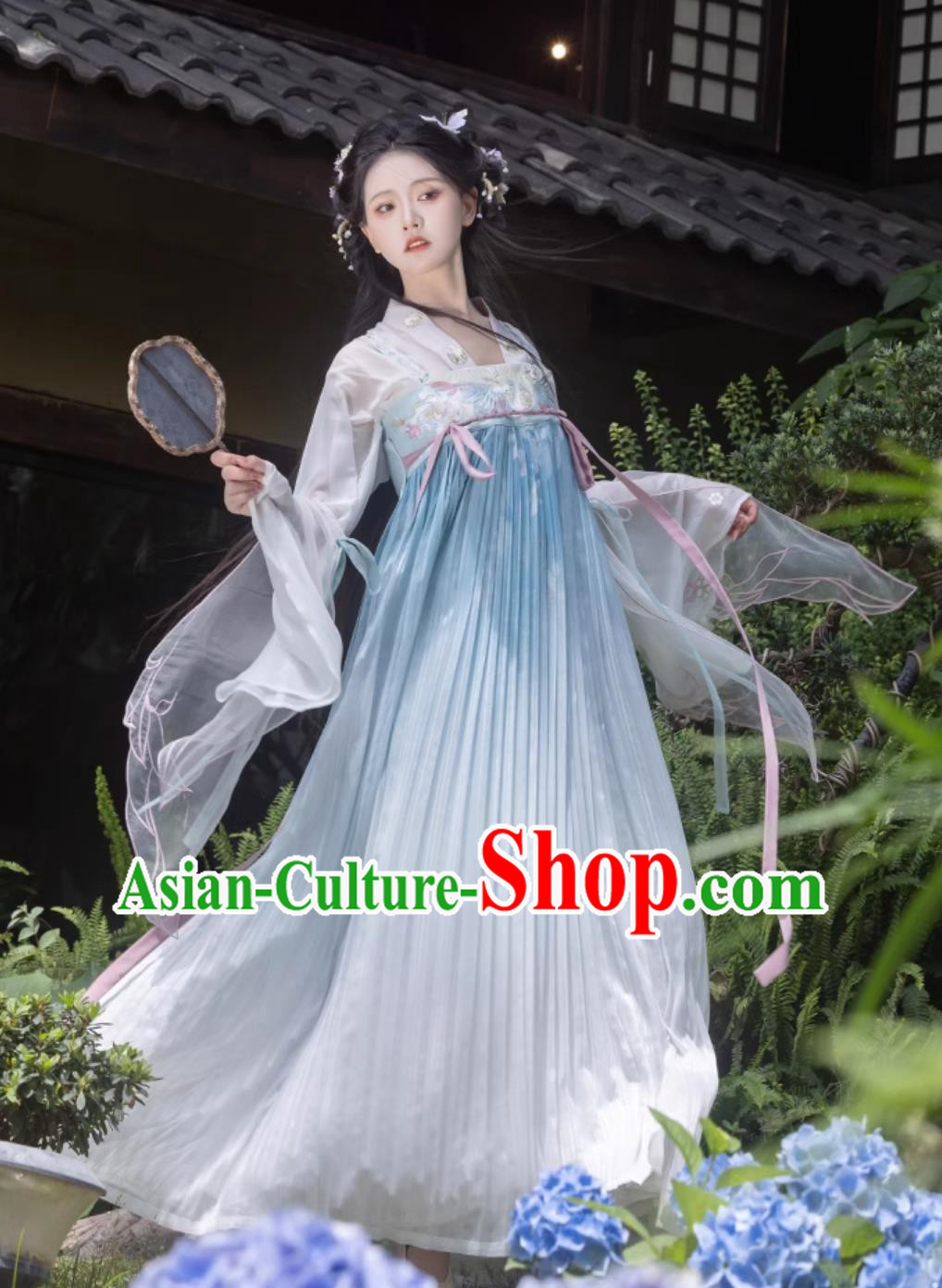 Traditional Tang Dynasty Princess Blue Hanfu Dress Ancient Chinese Clothing