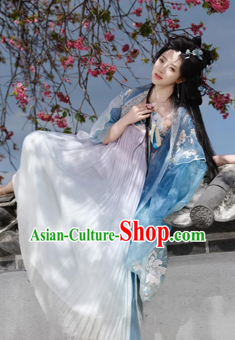 Traditional Hanfu Dress Ancient Chinese Female Clothing Tang Dynasty Princess Blue Garments