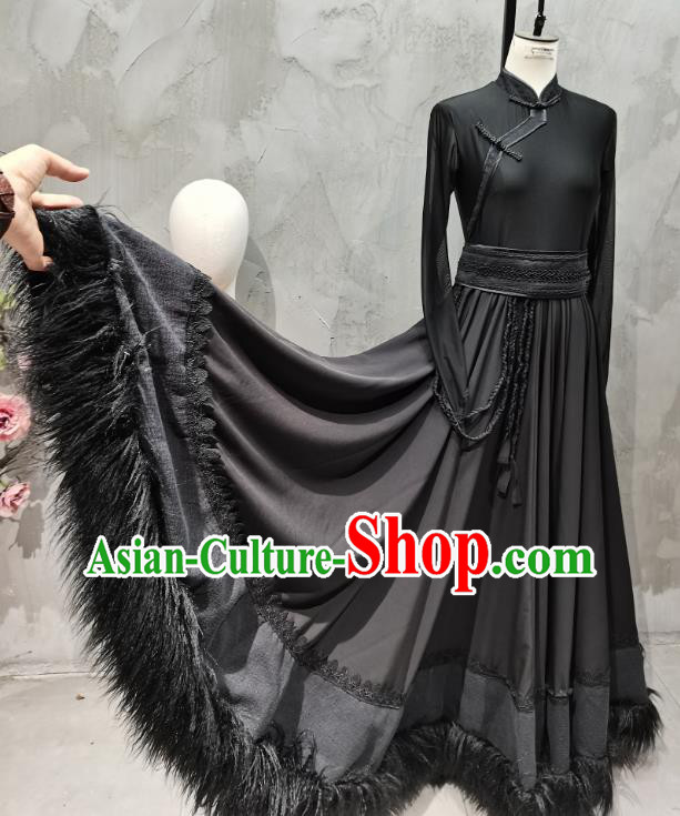 Black Tibetan Art Examination Clothing Zang Nationality Dance Costume Chinese Folk Dance Dress