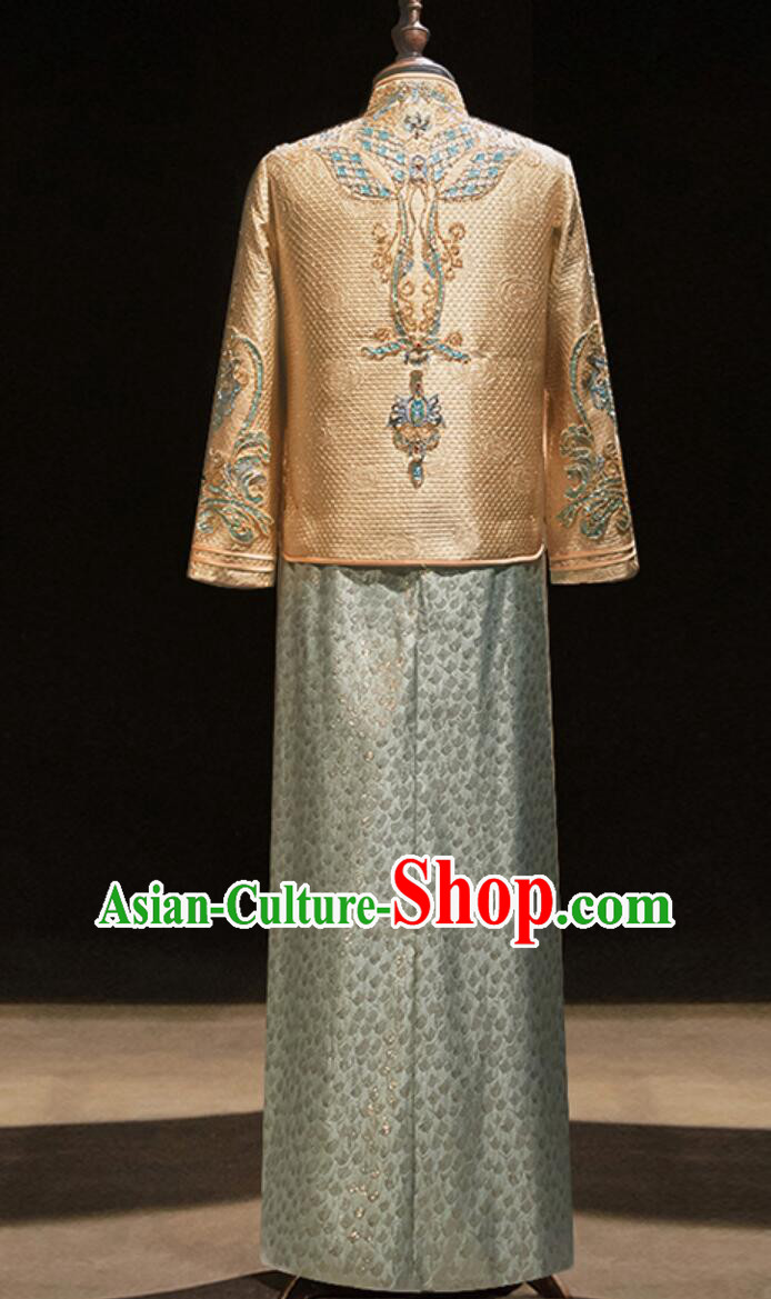 Chinese Groom Mandarin Jacket and Long Gown Traditional Wedding Attire Complete Set
